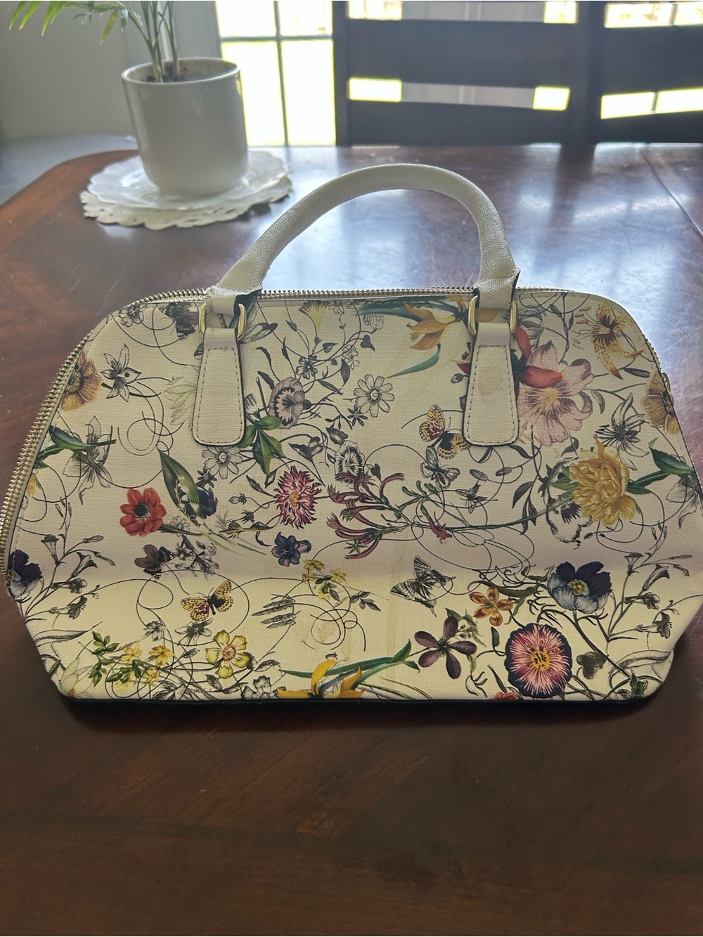 Denver Hayes Cream Floral Satchel Handbag